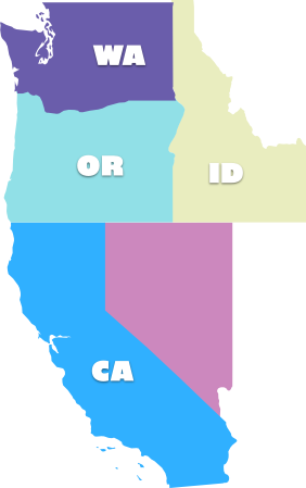 California state map with the words wa or id.